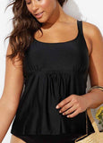 Plus Size Black Flared Tankini Set