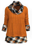 Knit Plaid Twisted Pattern Cowl Neck Sweater