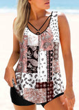 Geometric Print Wide Strap  Tankini Set