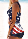 American Flag Print Tie Side Tankini Set - soofoom.com