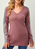 Knit Waffle Panel V-neck Sequin Top