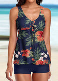 Double Straps Tie Dye Print Lace Up Tankini Set