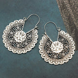 Silver Lotus Design Metal Earring Set - soofoom.com