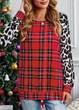 Christmas Plaid Striped Patchwork Long Sleeve Top