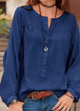 Solid Long Sleeve Open Round Neck Blouse