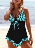 Geometric Print Lace Up Swimwear Top