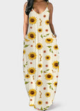 Bohemian V Neck Sunflower Print  Maxi Dress - soofoom.com