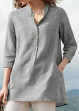 Stand Collar Cotton&Hemp Blouse