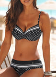 Dot Patchwork Strap  Elegant Bikinis Set