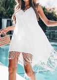 Tassel Hem Cold Shoulder  Cover Up