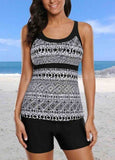 Geometric  Stripe Printed  Tankini Set