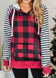 Plaid Print Striped Raglan Hoodie with Pocket