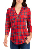 Plaid Pleated V-Neck Top