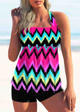 Rainbow Stripe Tie Back Smocked Tankini Set