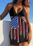 3Pcs American Flag Halter Bikini Set