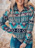 Bohemian Print Stand Collar Sweatshirt