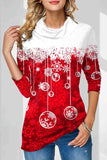 Christmas Snowflake Print Red Long Sleeve Sweatshirt