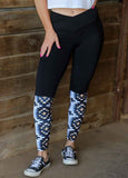 Crossover High Waist Aztec Print Patchwork Yoga Leggings