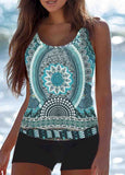 Retro Printed Strap Tankini Set