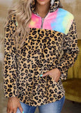 Tie-dye Fleece Leopard Splicing Sweatshirt