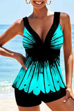 Ombre Stripe Print Tankini Set