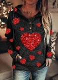 Sequin Heart-shaped Drawstring Pocket Hoodies