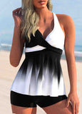 Color Block Ombre Cross Front Tankini Top