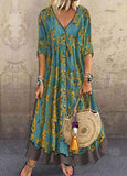 Casual Floral V-Neckline Maxi A-line Dress - soofoom.com