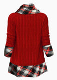 Knit Plaid Twisted Pattern Cowl Neck Sweater