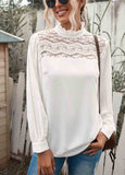 Ruffled Crewneck Lantern Sleeve Splicing Lace Blouse