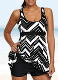 Color Block Geometric Print Wide Strap Tankini Set