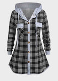 Plaid Patch Printed Breasted Hoodie Coat