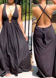 Halter Backless Plain Maxi Dress - soofoom.com