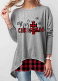 Plaid  Long Sleeve Pullover Print T-shirt