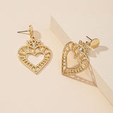 1.2 X 2.0 Inch Metal Heart Gold Earring Set - soofoom.com