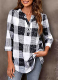 Plaid Split Neck 3/4 Sleeve Blouse