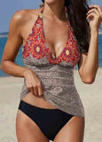 Retro Floral Leopard Print Tankini Set