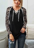 Stitched Leopard Hooded Pullover Sweatshirt