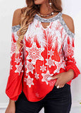 Christmas Snowflake Sequins Cold Shoulder  T-shirts