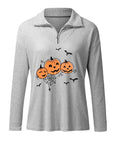 Halloween Pumpkin Zipper Stand Collar Sweatshirt