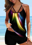 Spaghetti Strap Printed Tankini Set