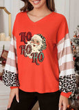 Leopard Letter Christmas Graphic Print Waffle Knit Sweatshirt