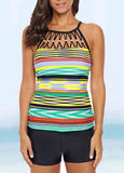 Stripe Print Hollowed Tankini Top