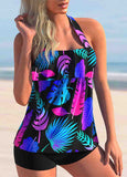 Leaf Print Halter Tankini Set