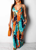 Leaf Print Pocket Design Maxi Dress - soofoom.com