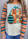 Serape Halloween Pumpkin Leopard Long Sleeve Top