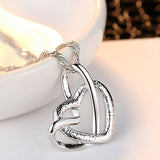 Silver Metal Double Heart Design Necklace - soofoom.com