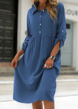 Shirt Collar Shift Long Sleeve Cotton-Blend Dresses