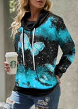 Butterfly Print Drawstring Detail Cowl Neck Sweatshirt