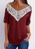 V-neck Lace Panel Cut Out  Blouse